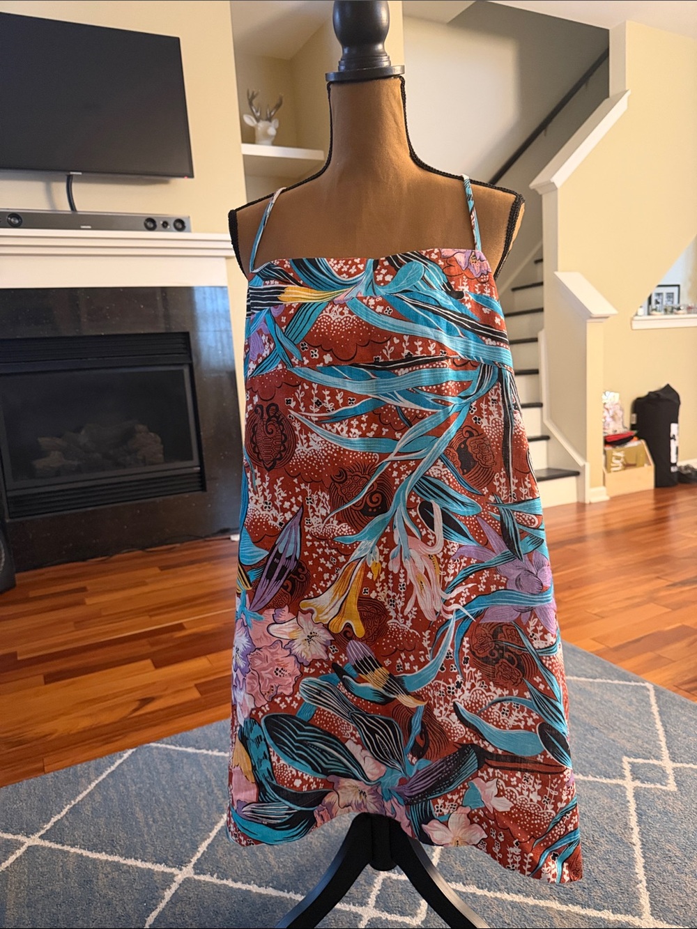 Banana Republic Multicolor Floral Mini Dress — Rust & Teal NWOT